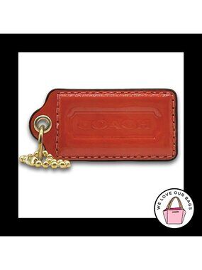 COACH HANG TAG Bag Charm Keychain Fob Orange Patent Leather Brass 2.5" Large